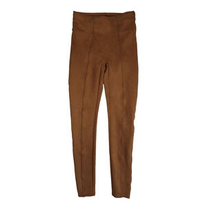 Spanx Leggings Womens Sz M Tall Caramel Faux Suede High Rise Pull On Ankle